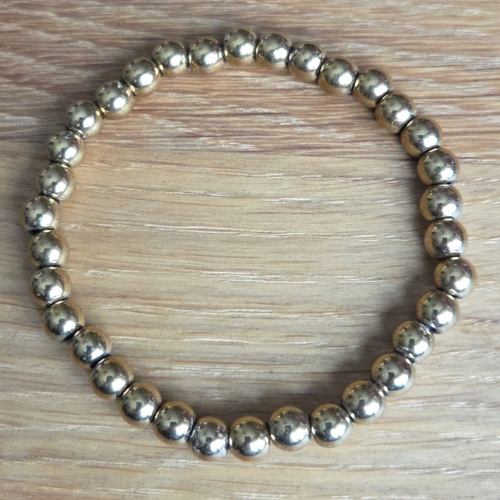 Gold Hematite Beads Bracelet, Stretch, Hand Crafted - Picture 2 of 11